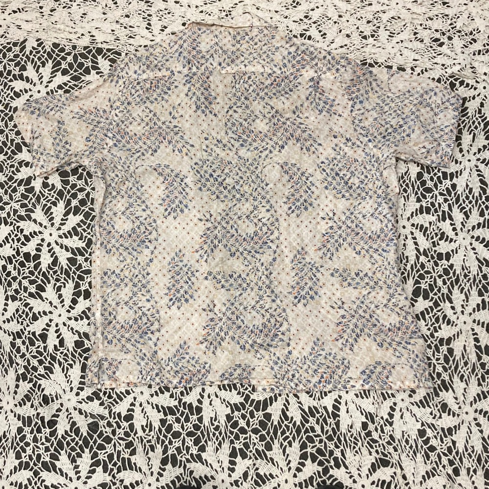Club Room Luxury Mens L 100% Linen Short Sleeve Button Down Floral Leaf Shirt - Picture 3 of 6